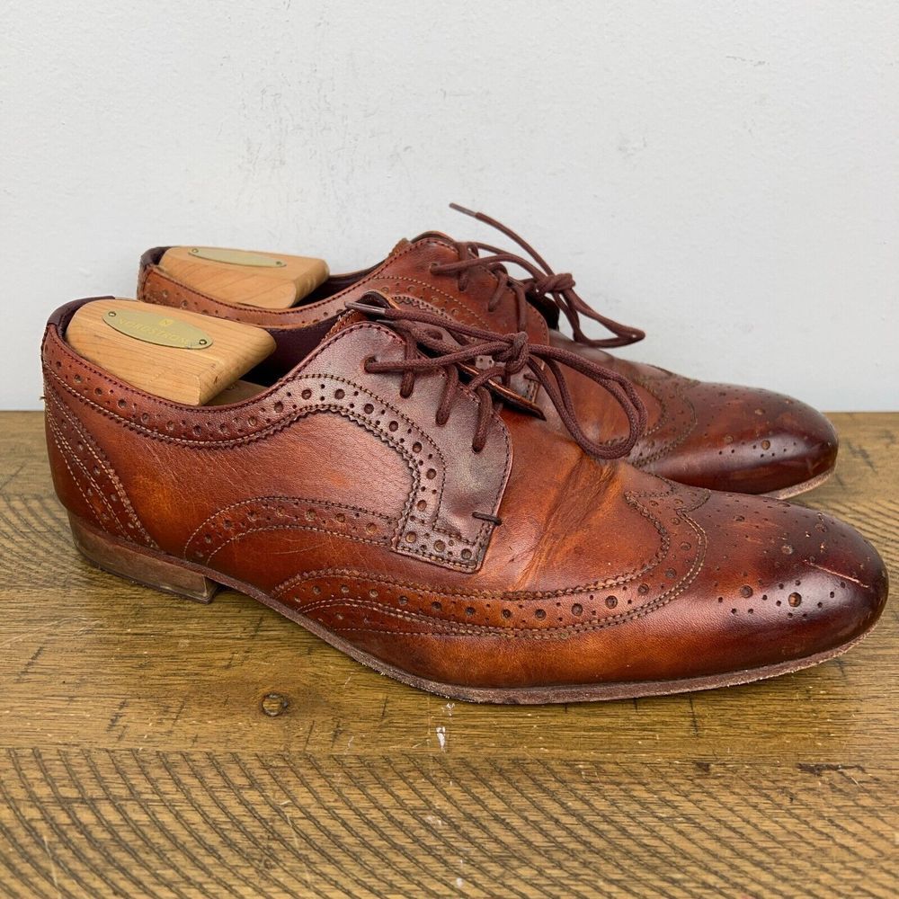 Ted Baker Shoes Mens 9 Gryene Chili Brown Leather Derby Wingtip‎ Oxford Lace Up